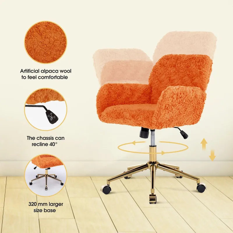 Chaise de bureau rembourrée avec base dorée pivotante à 360° et réglable