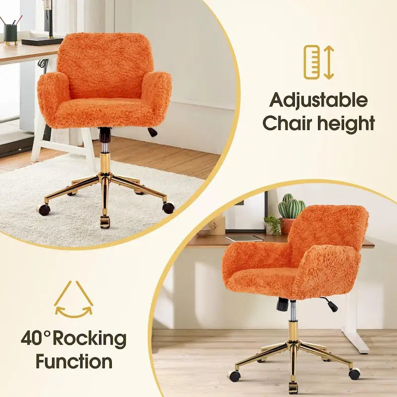 Chaise de bureau rembourrée avec base dorée pivotante à 360° et réglable
