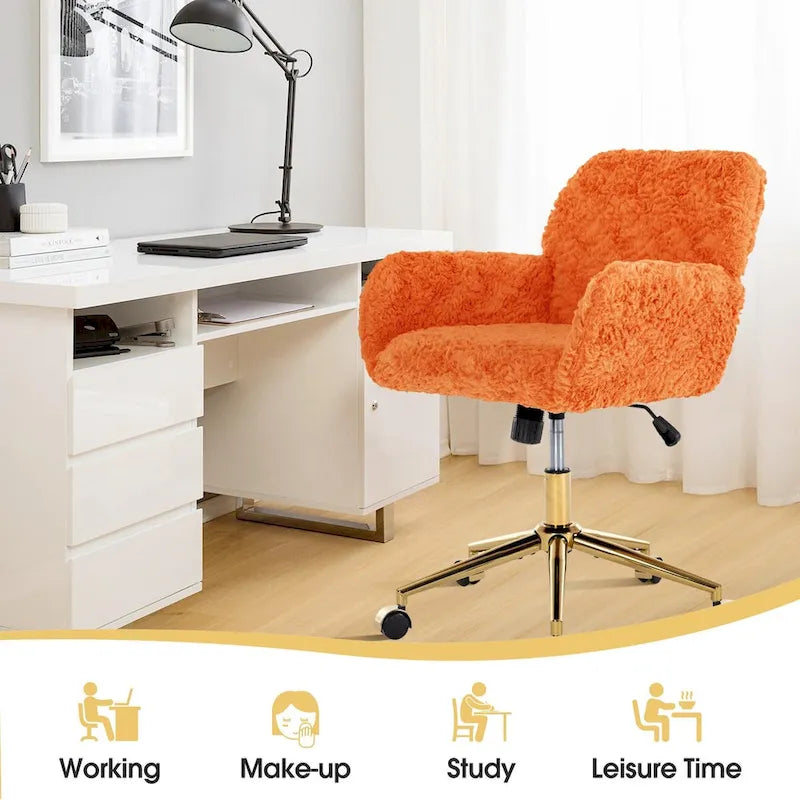 Chaise de bureau rembourrée avec base dorée pivotante à 360° et réglable