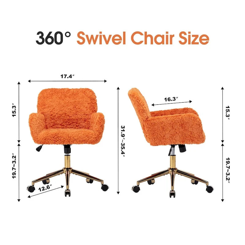 Chaise de bureau rembourrée avec base dorée pivotante à 360° et réglable