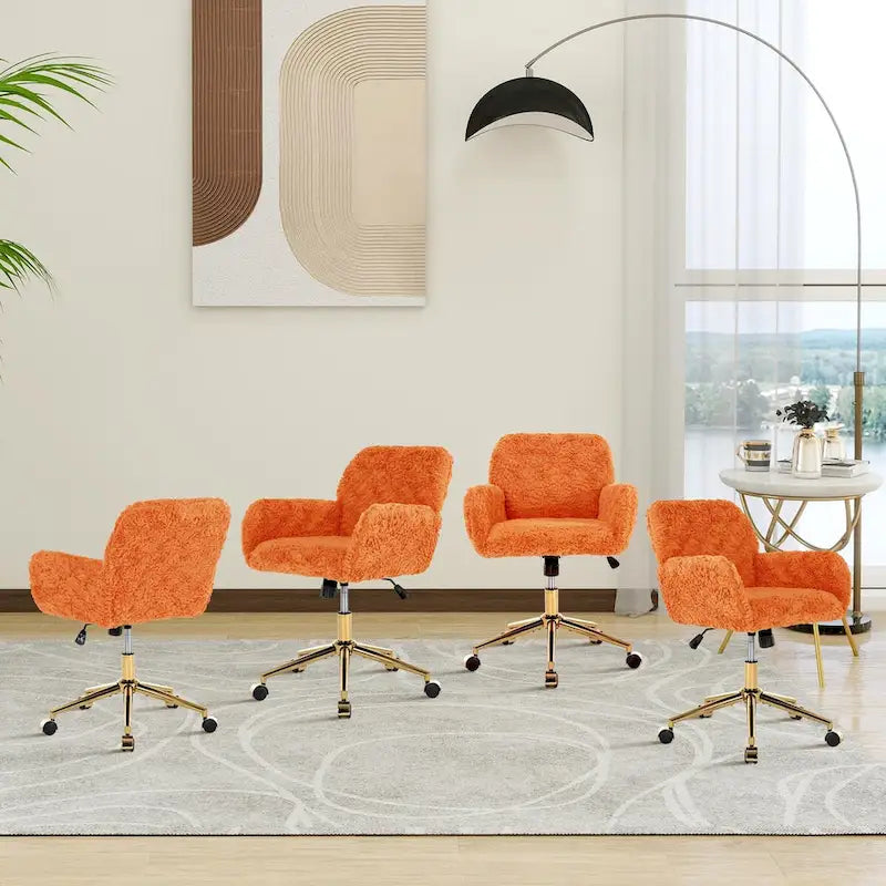 Chaise de bureau rembourrée avec base dorée pivotante à 360° et réglable