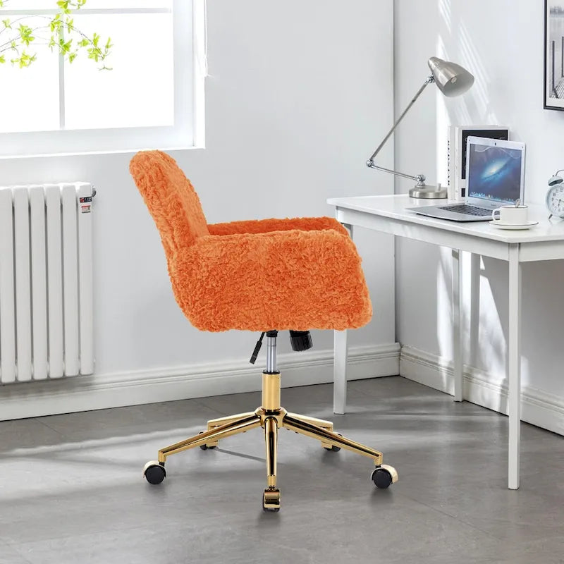 Chaise de bureau rembourrée avec base dorée pivotante à 360° et réglable