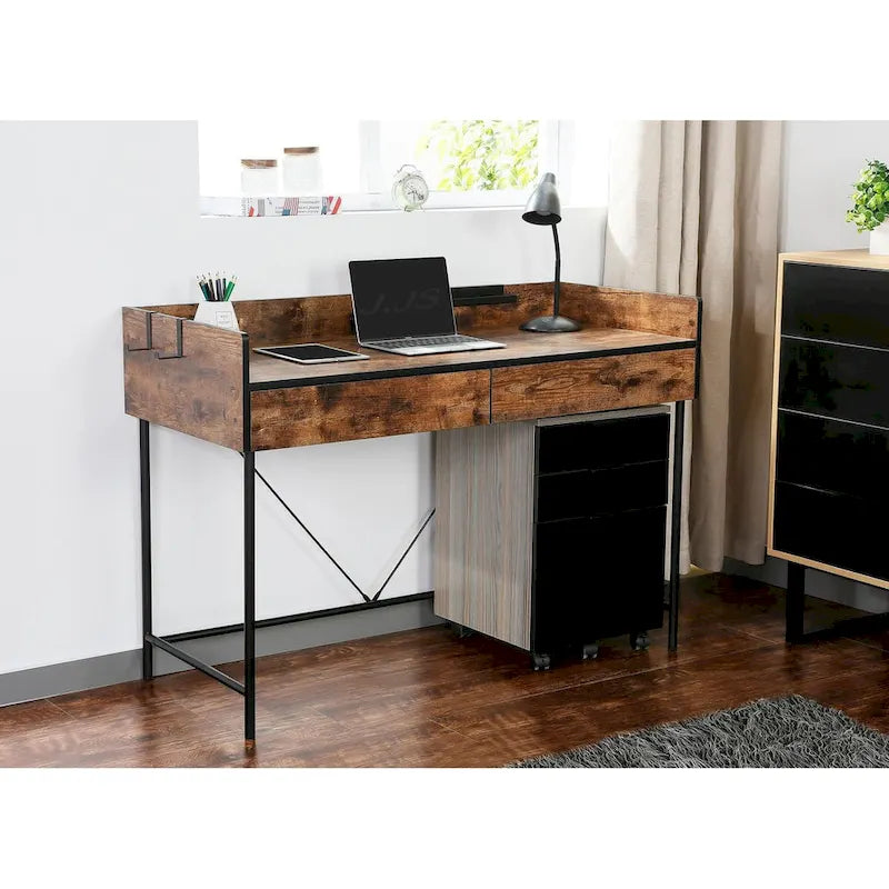 JJS 48 Bureau informatique/pour ordinateur portable avec tiroirs, moderne en bois compact avec panneau de confidentialité et rangement