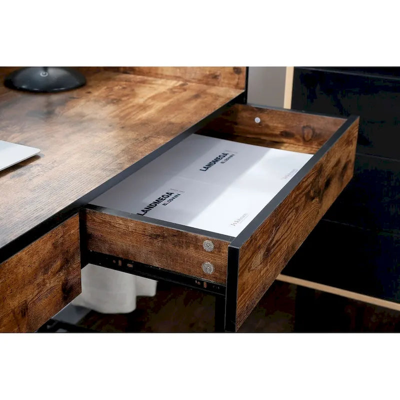 JJS 48 Bureau informatique/pour ordinateur portable avec tiroirs, moderne en bois compact avec panneau de confidentialité et rangement