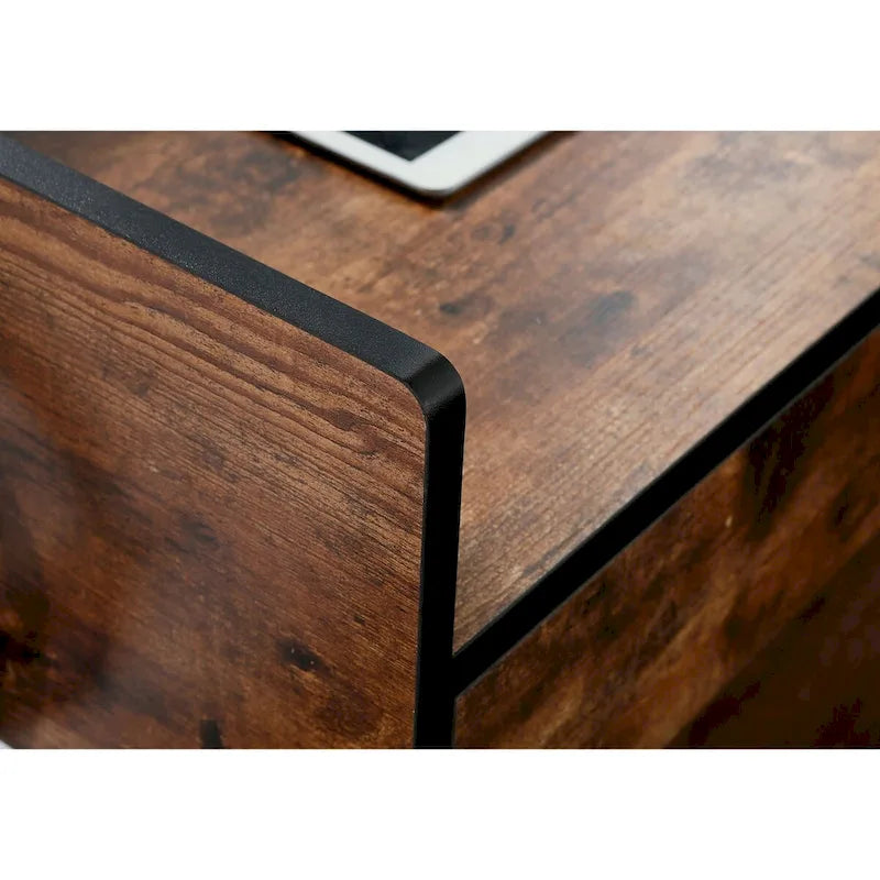 JJS 48 Bureau informatique/pour ordinateur portable avec tiroirs, moderne en bois compact avec panneau de confidentialité et rangement