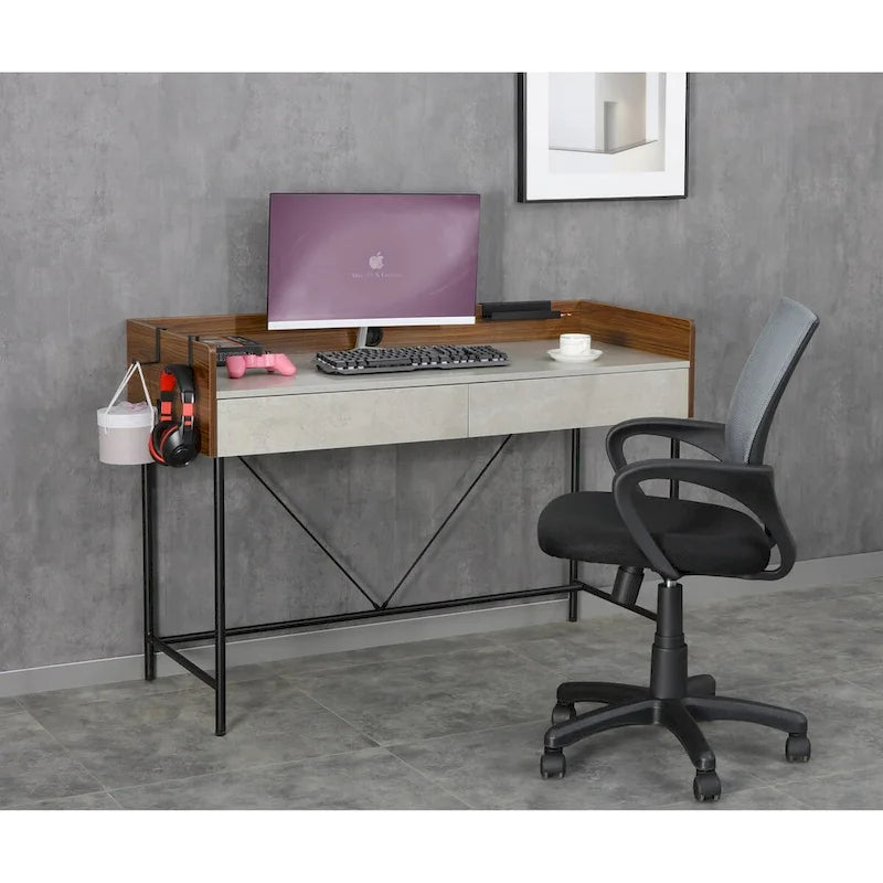 JJS 48 Bureau informatique/pour ordinateur portable avec tiroirs, moderne en bois compact avec panneau de confidentialité et rangement