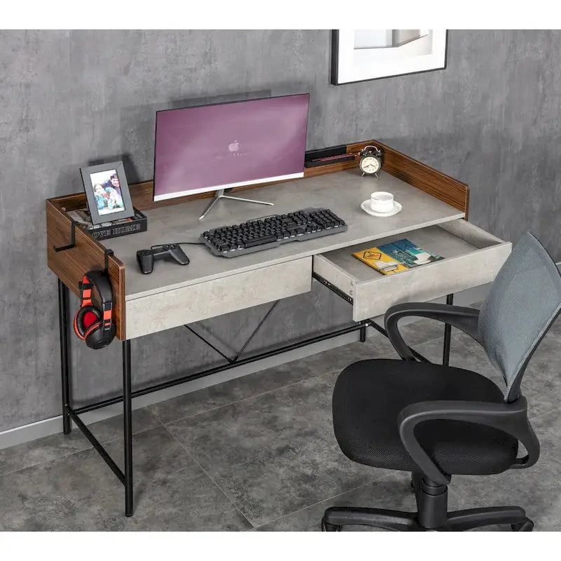 JJS 48 Bureau informatique/pour ordinateur portable avec tiroirs, moderne en bois compact avec panneau de confidentialité et rangement
