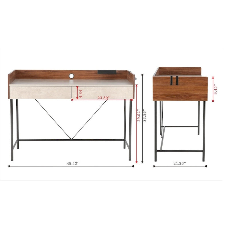 JJS 48 Bureau informatique/pour ordinateur portable avec tiroirs, moderne en bois compact avec panneau de confidentialité et rangement