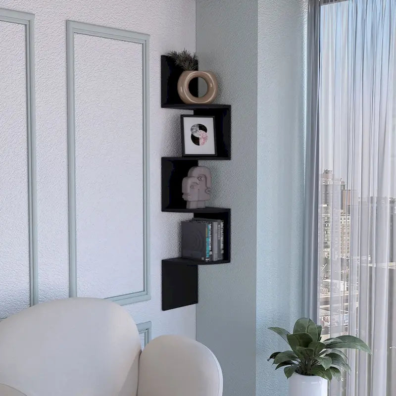 Étagère d'angle, design mural moderne avec étagères multiples