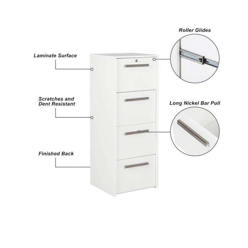 Meuble de classement vertical latéral Saint Birch Miami à 4 tiroirs, grain de bois blanc contemporain