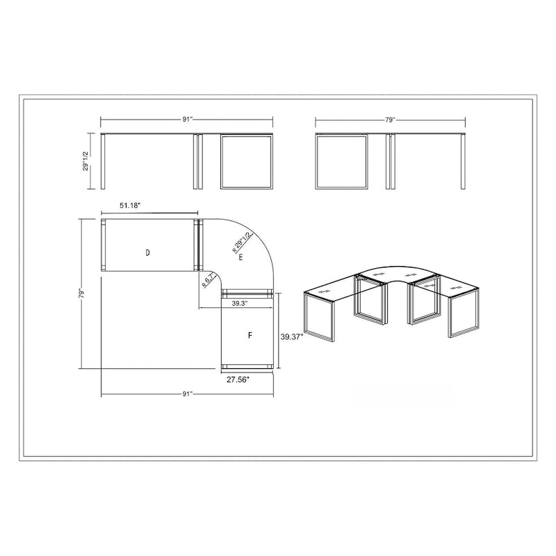 Ensemble de bureau d'ordinateur contemporain en L Somette (ensemble de 3)