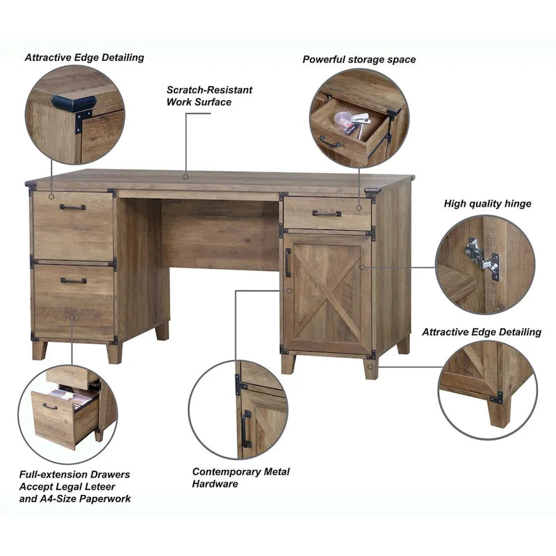Bureau de direction Oxford Farmhouse en chêne rustique