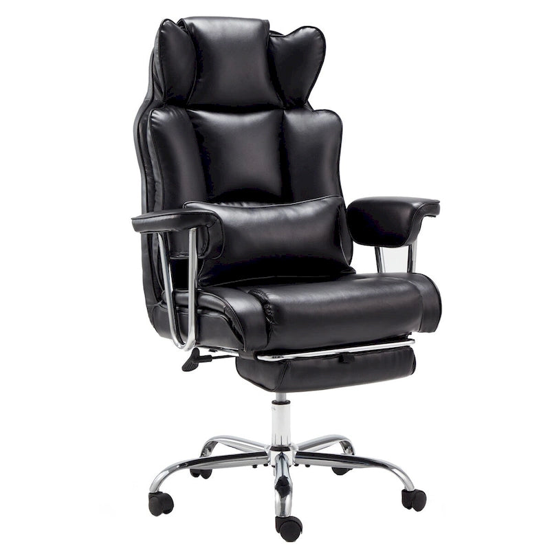Fauteuil de bureau en cuir grande taille avec repose-pieds et dossier réglable pour personnes jusqu'à 180 kg