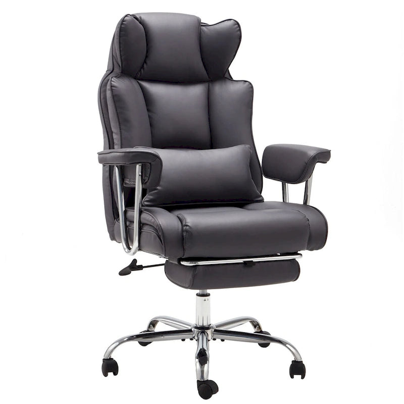 Fauteuil de bureau en cuir grande taille avec repose-pieds et dossier réglable pour personnes jusqu'à 180 kg