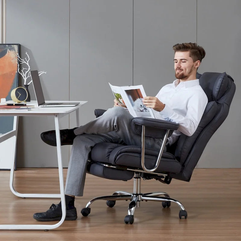 Fauteuil de bureau en cuir grande taille avec repose-pieds et dossier réglable pour personnes jusqu'à 180 kg