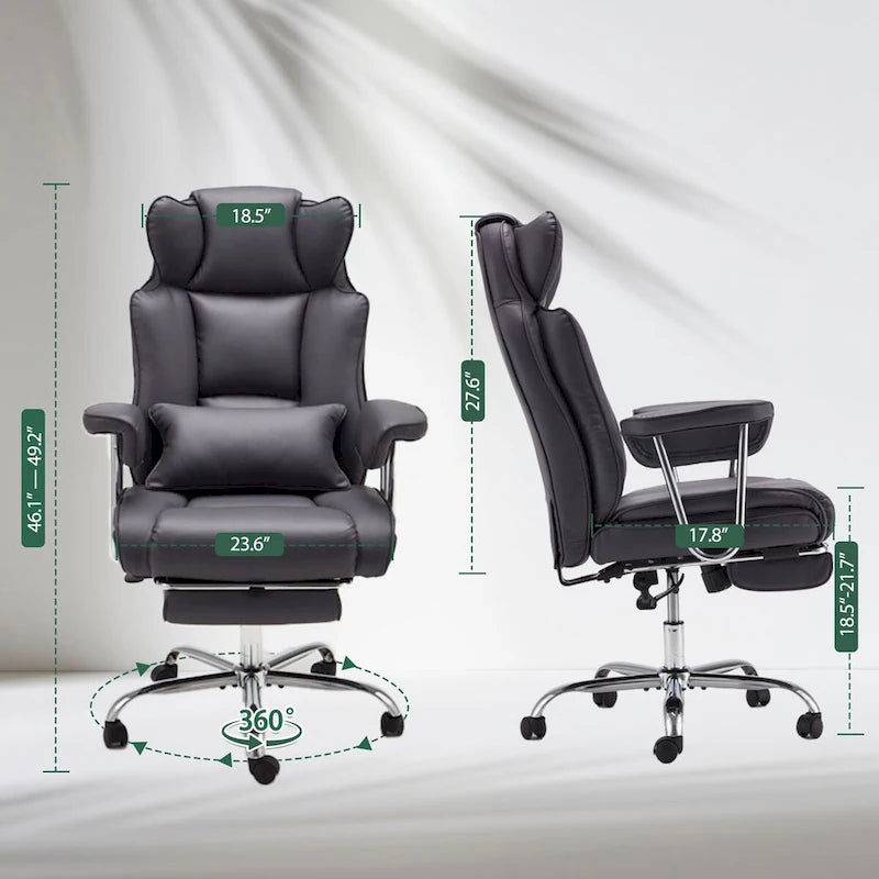 Fauteuil de bureau en cuir grande taille avec repose-pieds et dossier réglable pour personnes jusqu'à 180 kg