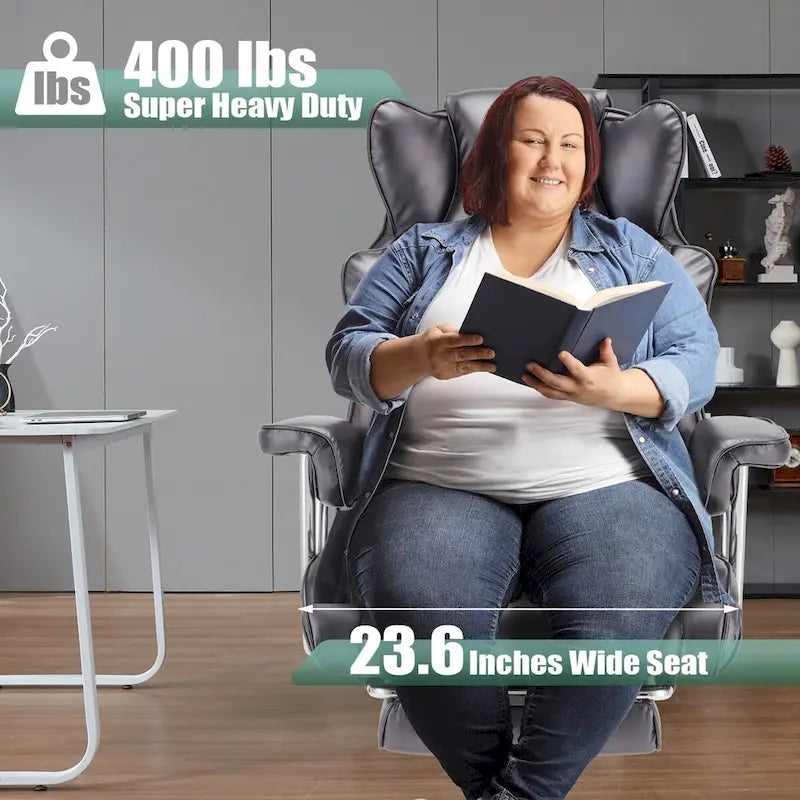 Fauteuil de bureau en cuir grande taille avec repose-pieds et dossier réglable pour personnes jusqu'à 180 kg