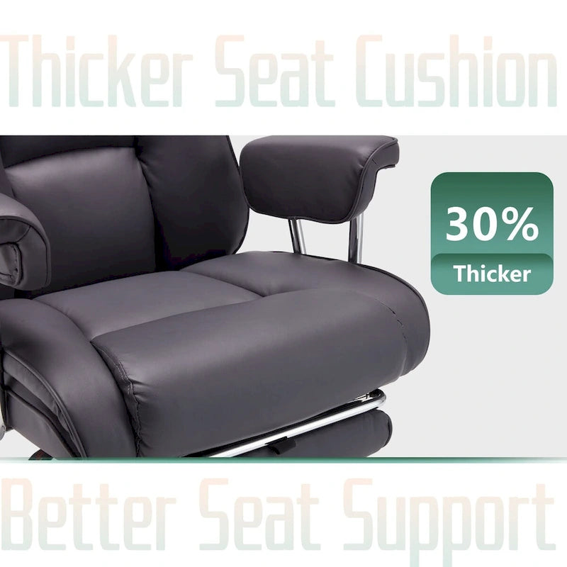 Fauteuil de bureau en cuir grande taille avec repose-pieds et dossier réglable pour personnes jusqu'à 180 kg