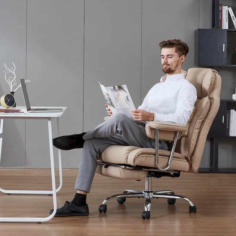 Fauteuil de bureau en cuir grande taille avec repose-pieds et dossier réglable pour personnes jusqu'à 180 kg