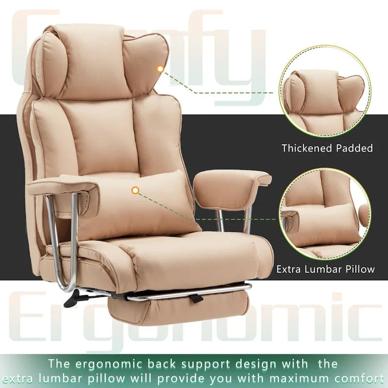 Fauteuil de bureau en cuir grande taille avec repose-pieds et dossier réglable pour personnes jusqu'à 180 kg