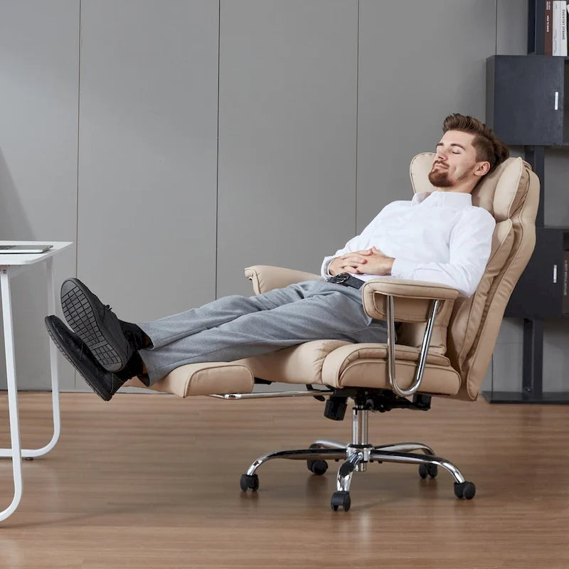 Fauteuil de bureau en cuir grande taille avec repose-pieds et dossier réglable pour personnes jusqu'à 180 kg