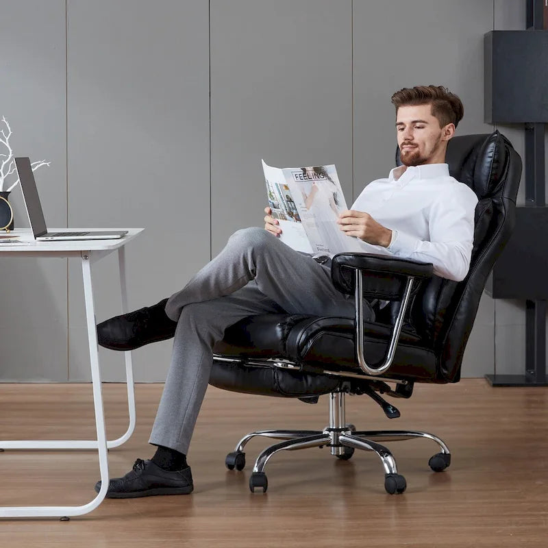 Fauteuil de bureau en cuir grande taille avec repose-pieds et dossier réglable pour personnes jusqu'à 180 kg