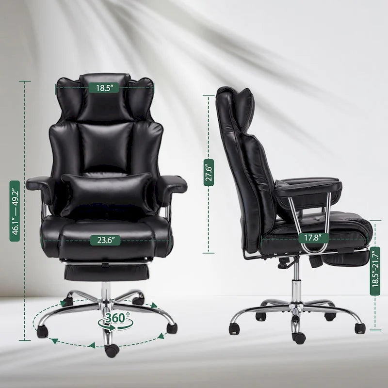 Fauteuil de bureau en cuir grande taille avec repose-pieds et dossier réglable pour personnes jusqu'à 180 kg