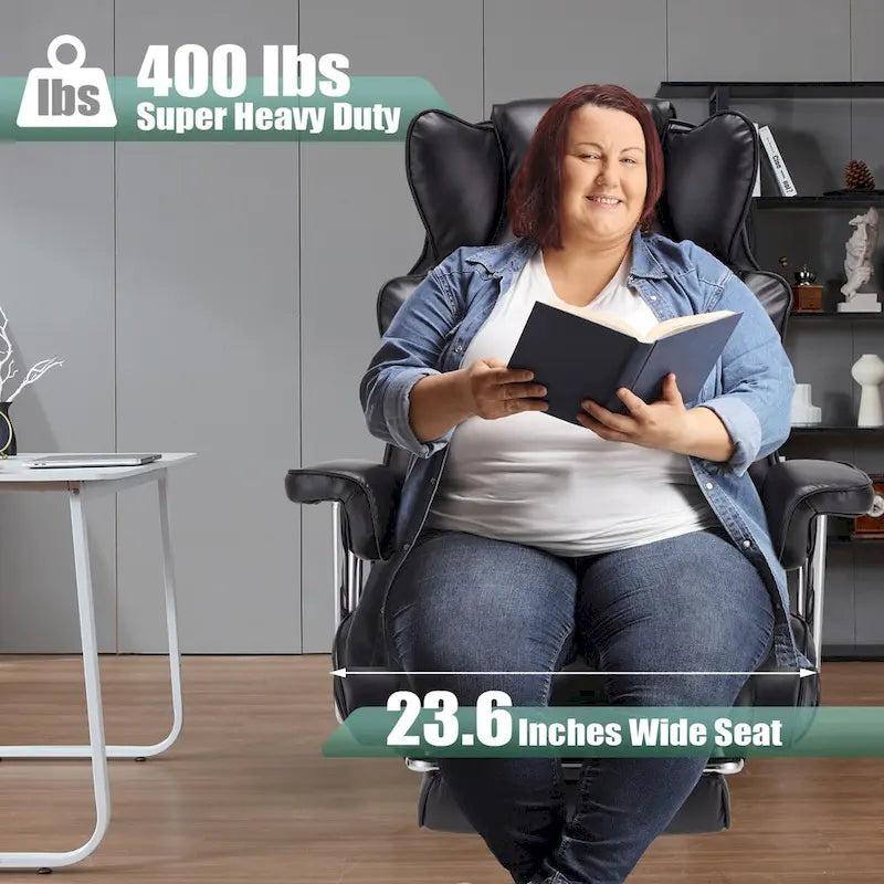 Fauteuil de bureau en cuir grande taille avec repose-pieds et dossier réglable pour personnes jusqu'à 180 kg