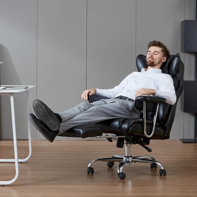Fauteuil de bureau en cuir grande taille avec repose-pieds et dossier réglable pour personnes jusqu'à 180 kg