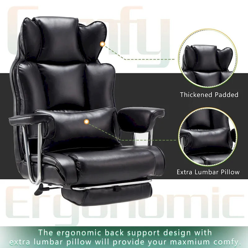 Fauteuil de bureau en cuir grande taille avec repose-pieds et dossier réglable pour personnes jusqu'à 180 kg