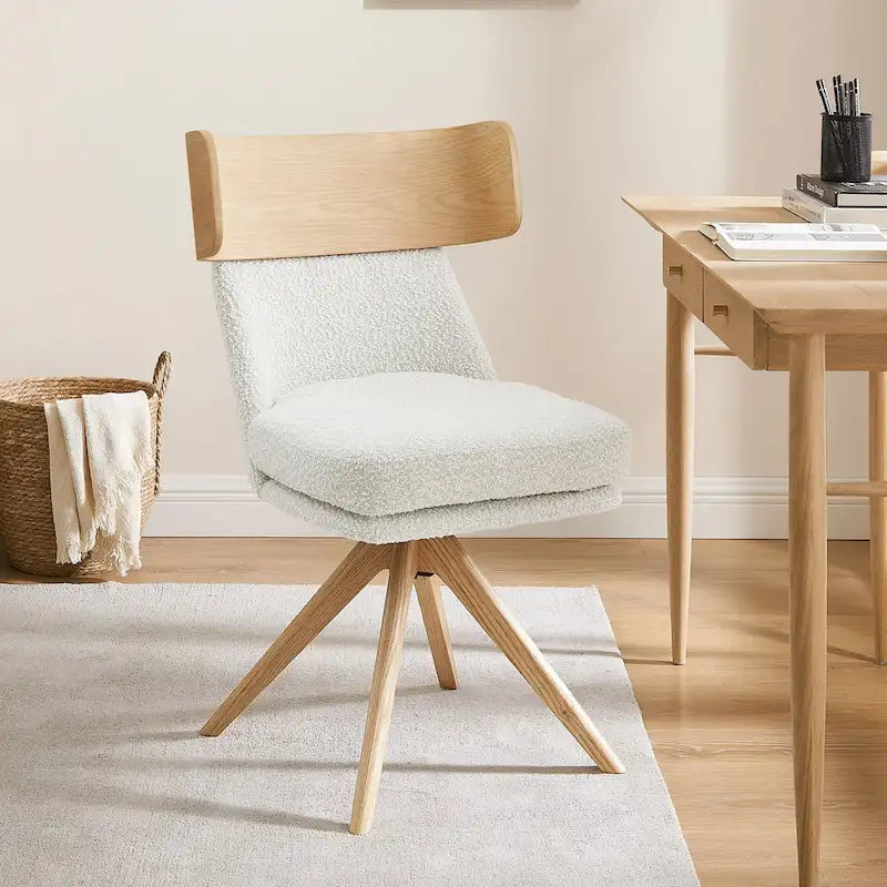 Chaise de bureau pivotante Art Leon en bois et tissu