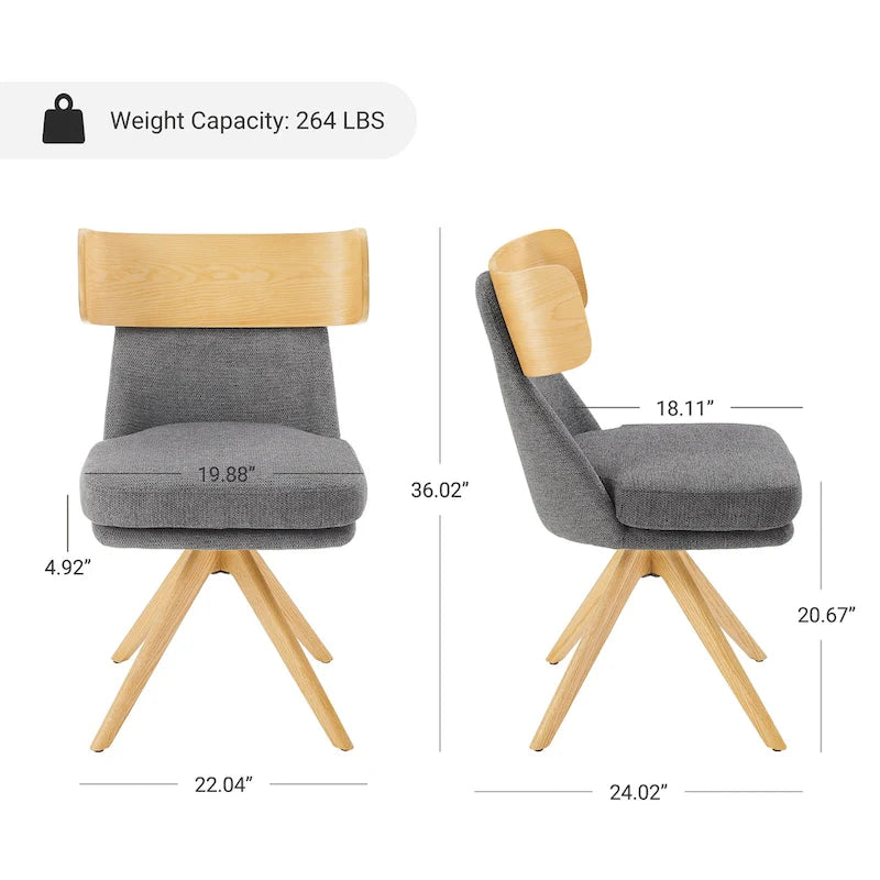 Chaise de bureau pivotante Art Leon en bois et tissu