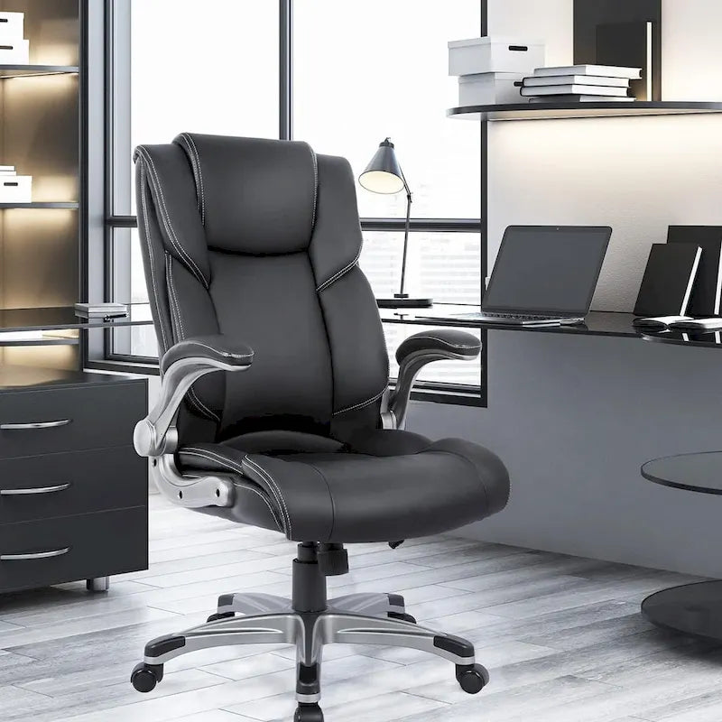 Fauteuil de bureau exécutif à dossier haut avec accoudoirs rembourrés relevables, inclinaison verrouillable réglable, fauteuil à roulettes pivotant pour le travail et l'étude des adultes