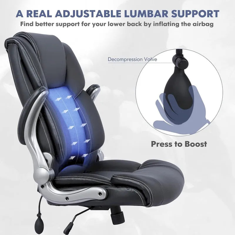 Fauteuil de bureau exécutif à dossier haut avec accoudoirs rembourrés relevables, inclinaison verrouillable réglable, fauteuil à roulettes pivotant pour le travail et l'étude des adultes