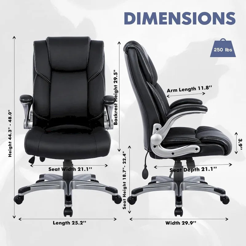 Fauteuil de bureau exécutif à dossier haut avec accoudoirs rembourrés relevables, inclinaison verrouillable réglable, fauteuil à roulettes pivotant pour le travail et l'étude des adultes