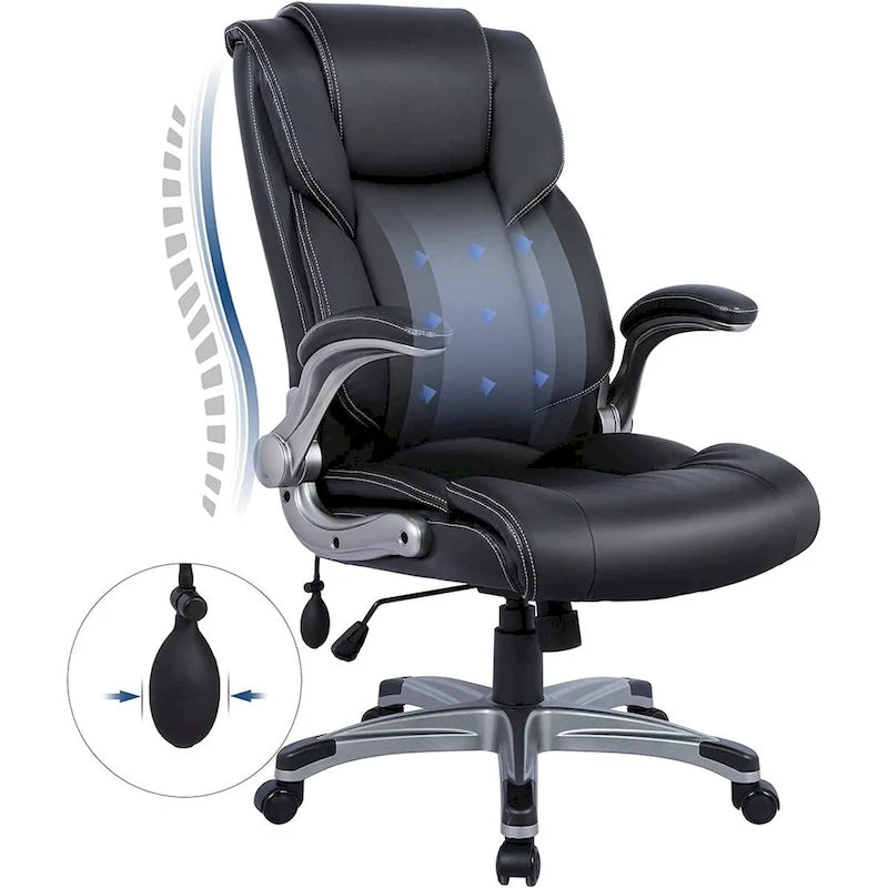 Fauteuil de bureau exécutif à dossier haut avec accoudoirs rembourrés relevables, inclinaison verrouillable réglable, fauteuil à roulettes pivotant pour le travail et l'étude des adultes