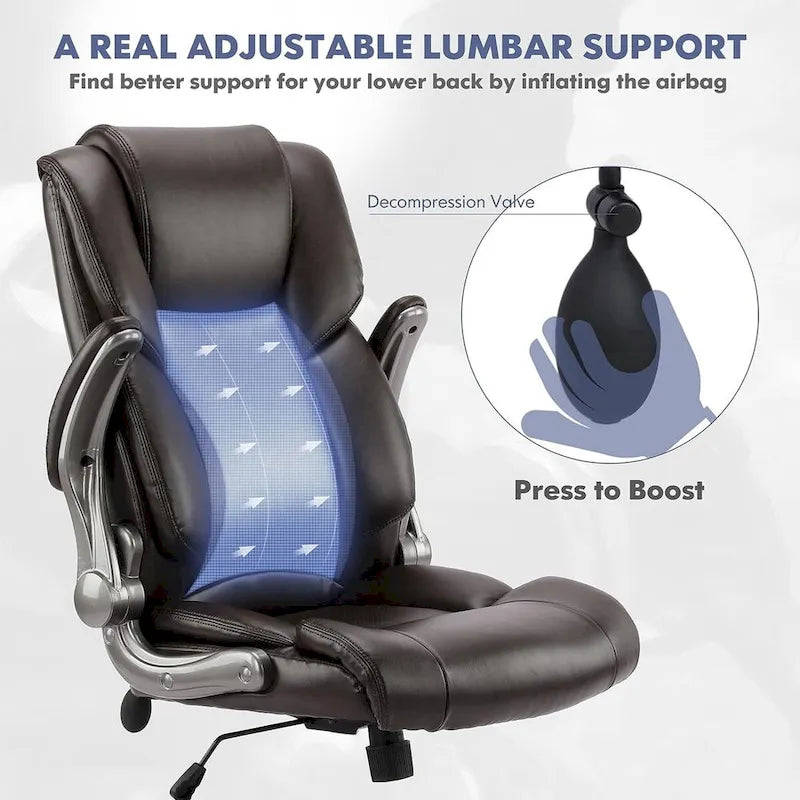 Fauteuil de bureau exécutif à dossier haut avec accoudoirs rembourrés relevables, inclinaison verrouillable réglable, fauteuil à roulettes pivotant pour le travail et l'étude des adultes