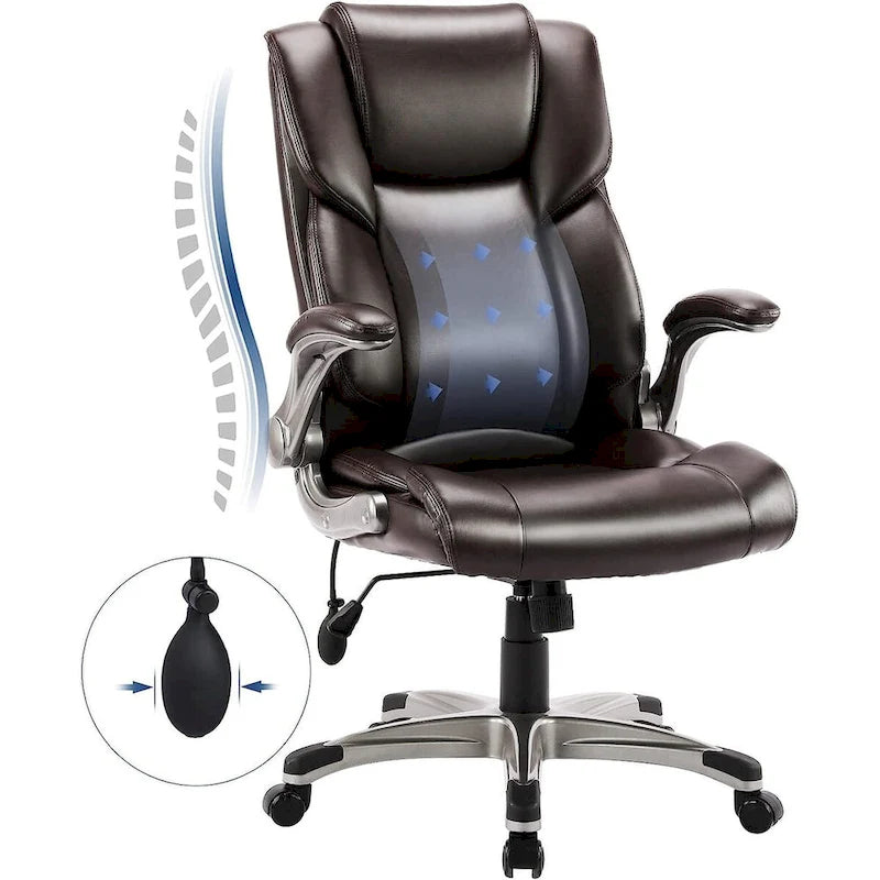 Fauteuil de bureau exécutif à dossier haut avec accoudoirs rembourrés relevables, inclinaison verrouillable réglable, fauteuil à roulettes pivotant pour le travail et l'étude des adultes