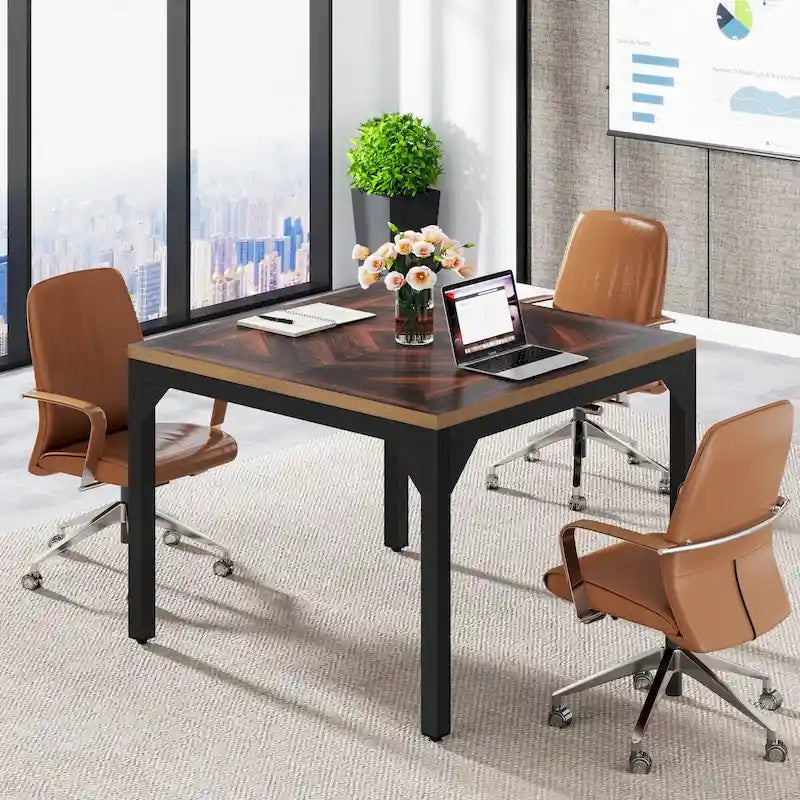 Petite table de conférence, table de réunion carrée pour bureau à domicile - 39,37 L x 39,37 l x 29,52 H