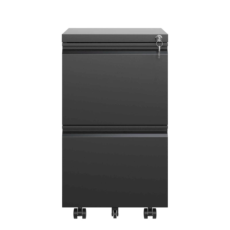 Classeur mobile métallique à 2 tiroirs, classeur roulant avec serrure pour dossiers suspendus format légal/lettre/A4, entièrement assemblé sauf les roulettes