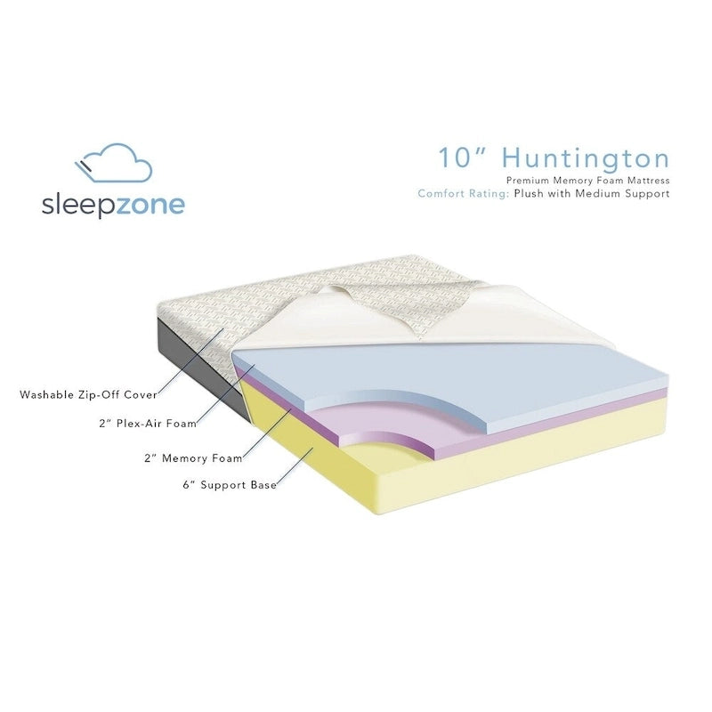 Ensemble matelas à mémoire de forme 10 pouces Sleep Zone Huntington et base réglable Z150