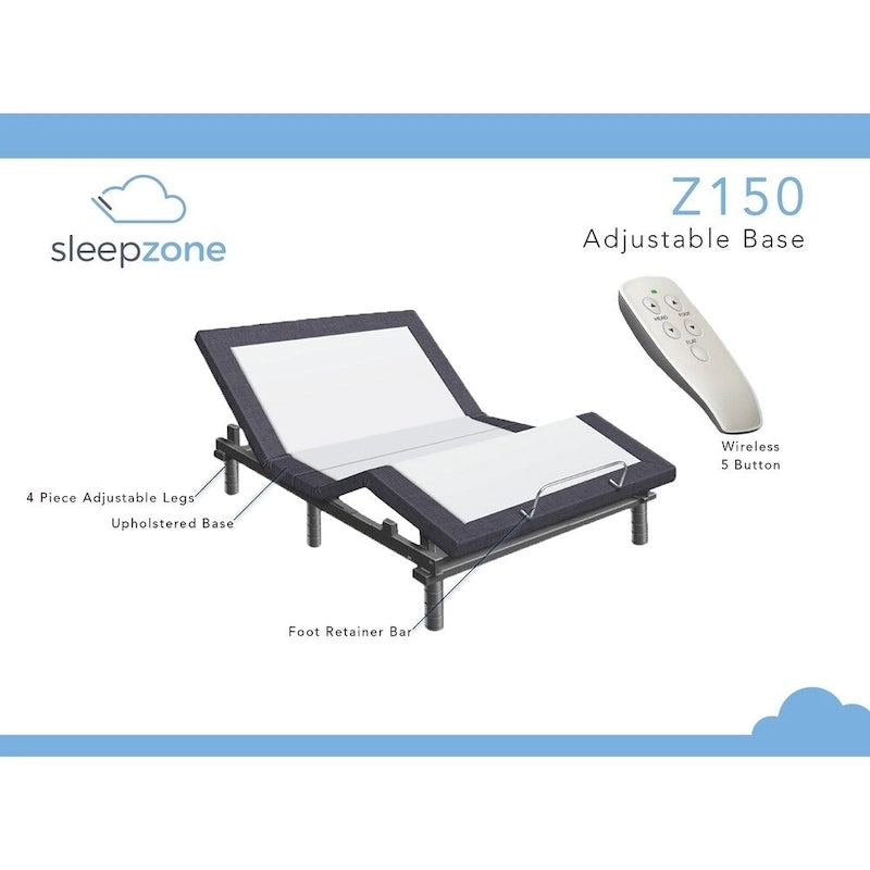 Ensemble matelas à mémoire de forme 10 pouces Sleep Zone Huntington et base réglable Z150
