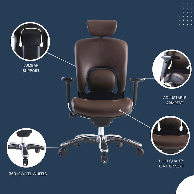 Fauteuil de bureau de direction en cuir véritable GM Seating Ergolux avec support lombaire