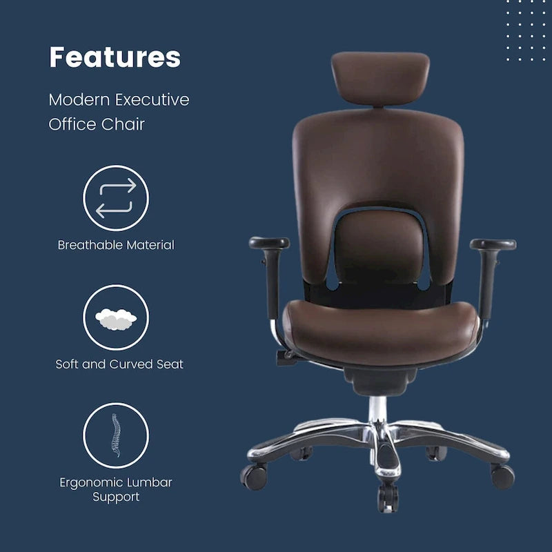 Fauteuil de bureau de direction en cuir véritable GM Seating Ergolux avec support lombaire