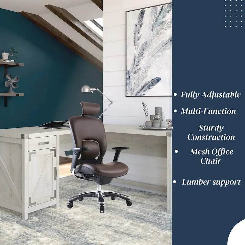 Fauteuil de bureau de direction en cuir véritable GM Seating Ergolux avec support lombaire
