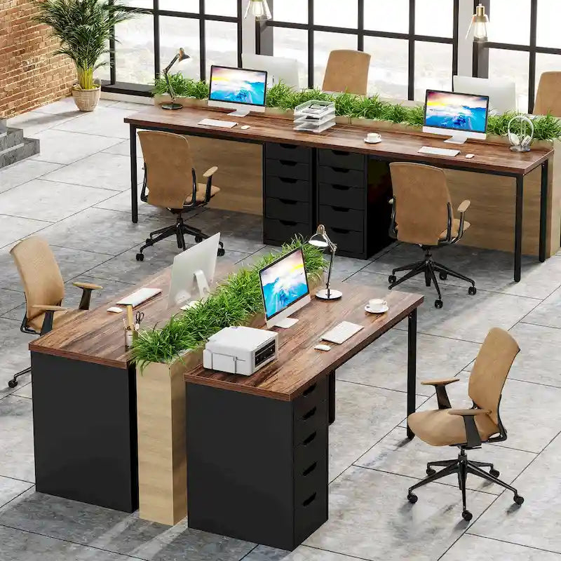 Bureau d'ordinateur en bois de 47 pouces avec 5 tiroirs, bureau d'écriture avec cadre en métal pour chambre à coucher ou bureau