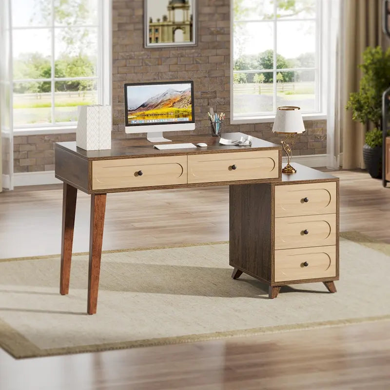 Bureau informatique de 51 pouces avec caisson de rangement réversible et support d'imprimante