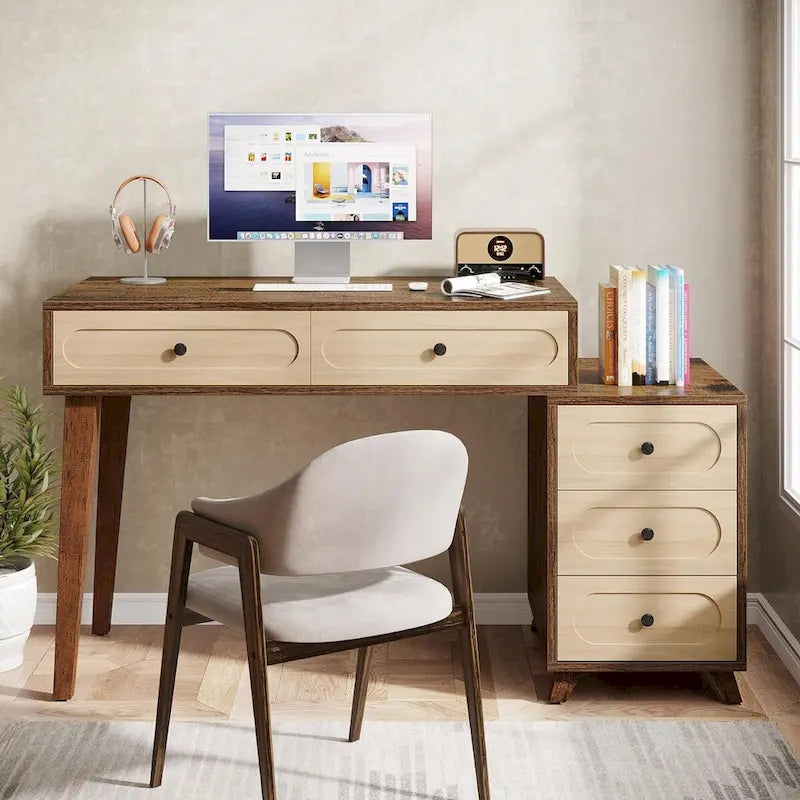 Bureau informatique de 51 pouces avec caisson de rangement réversible et support d'imprimante