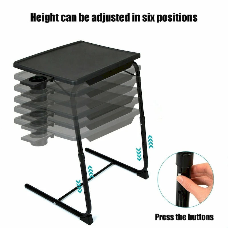 Table de lit pliante, Table d'appoint pour ordinateur portable, Hauteur réglable, Porte-gobelet