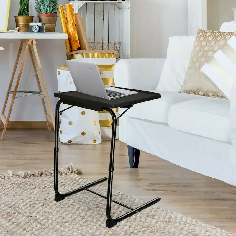 Table de lit pliante, Table d'appoint pour ordinateur portable, Hauteur réglable, Porte-gobelet